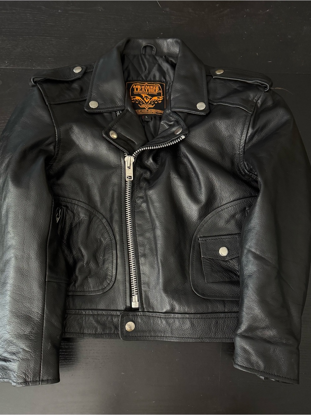 Black Milwaukee Leather Motorcycle Jacket -boys size L